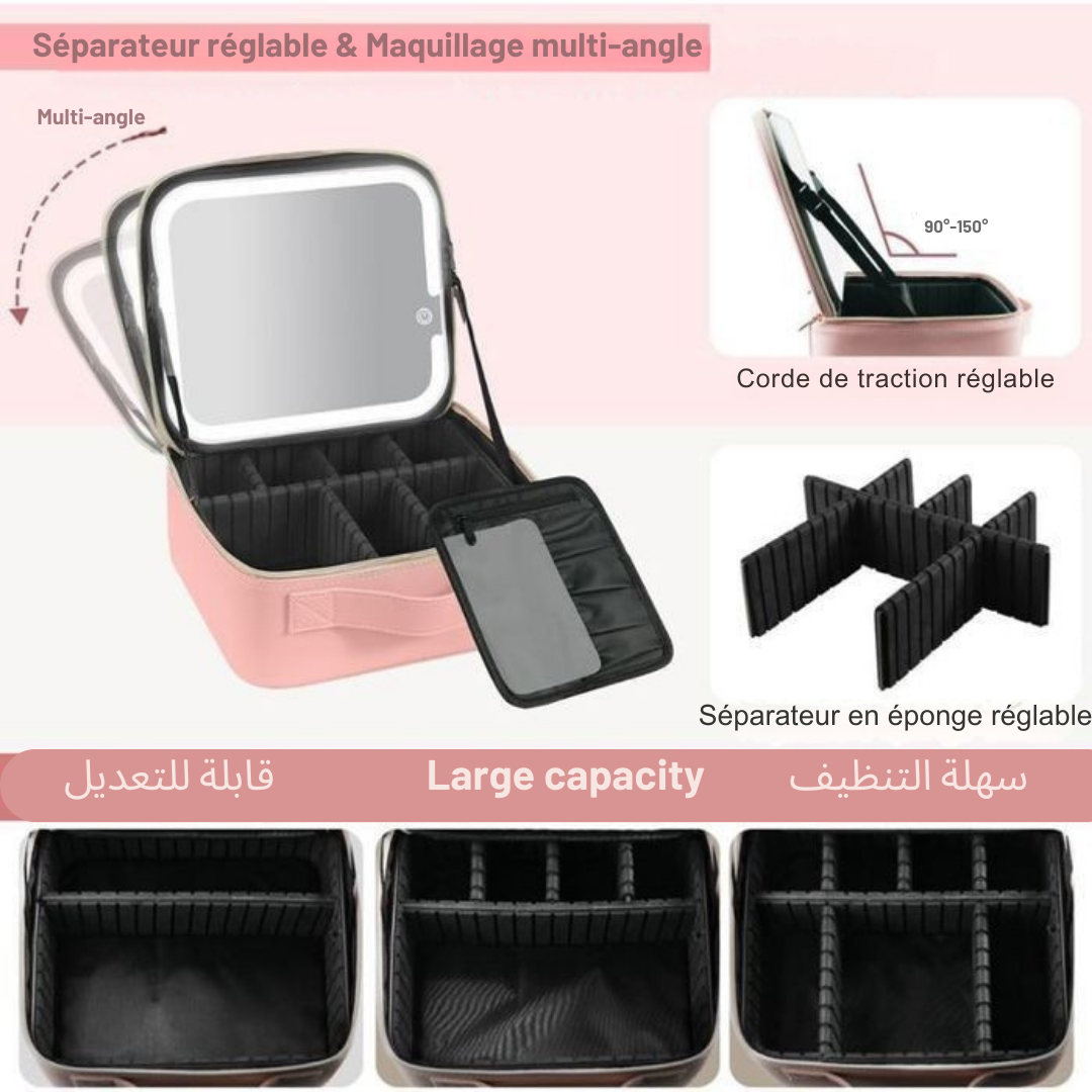 Trousse de Maquillage de Voyage avec Miroir LED