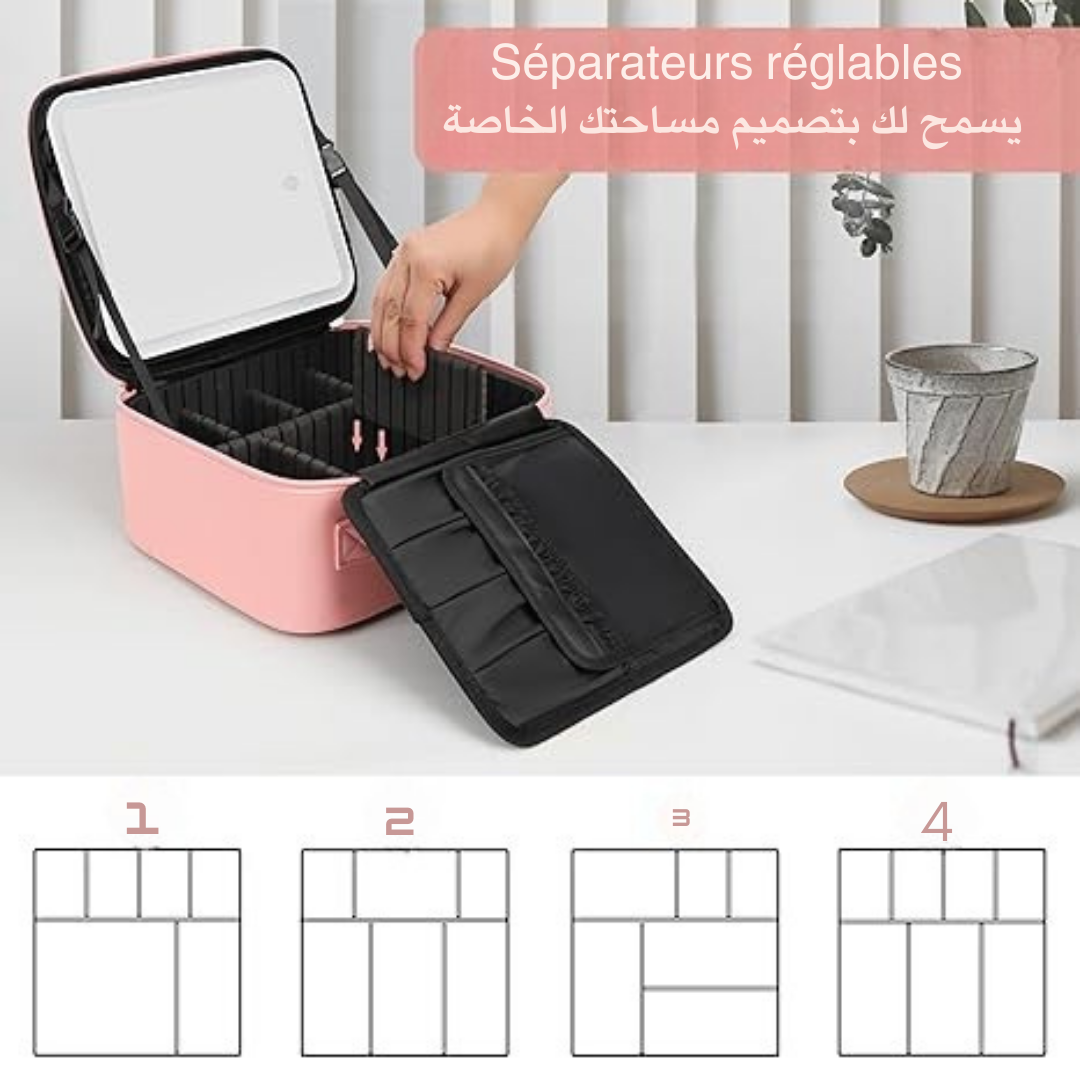 Trousse de Maquillage de Voyage avec Miroir LED
