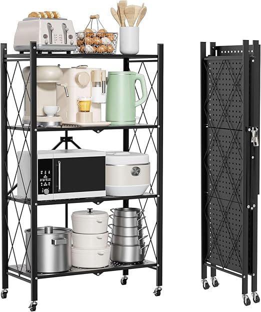 Étagère Pliable Multifonction 4 Niveaux En Métal Noir H127,5cm