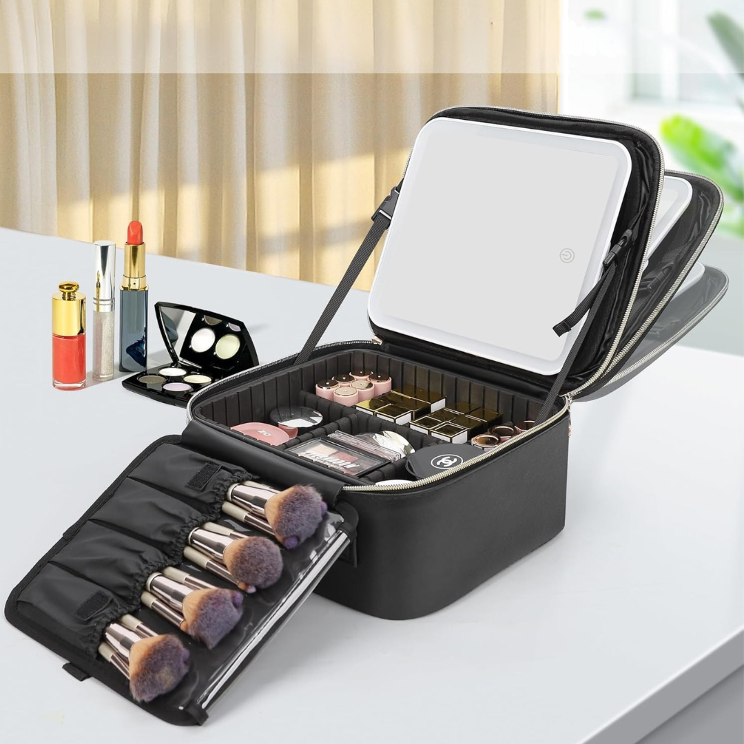 Trousse de Maquillage de Voyage avec Miroir LED
