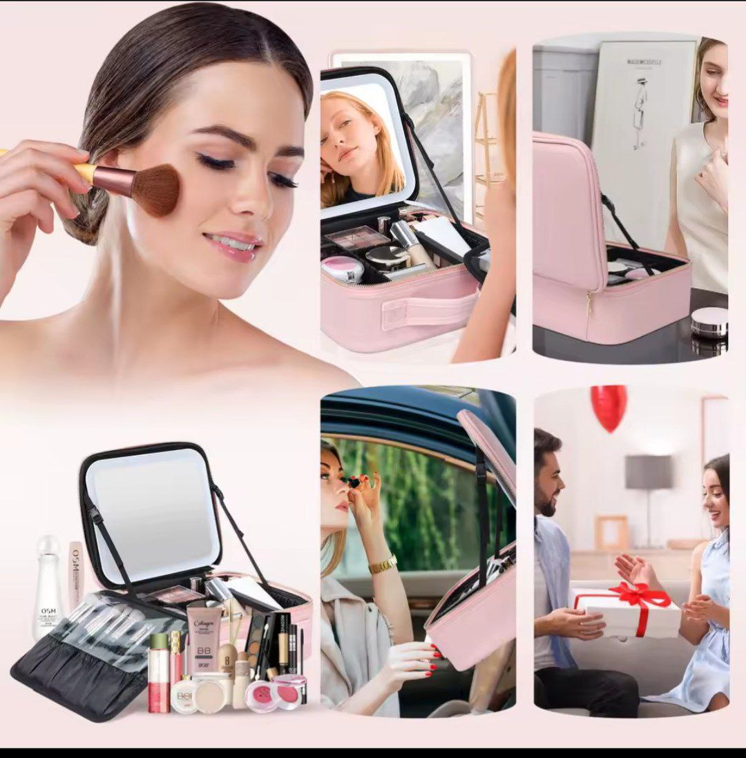 Trousse de Maquillage de Voyage avec Miroir LED