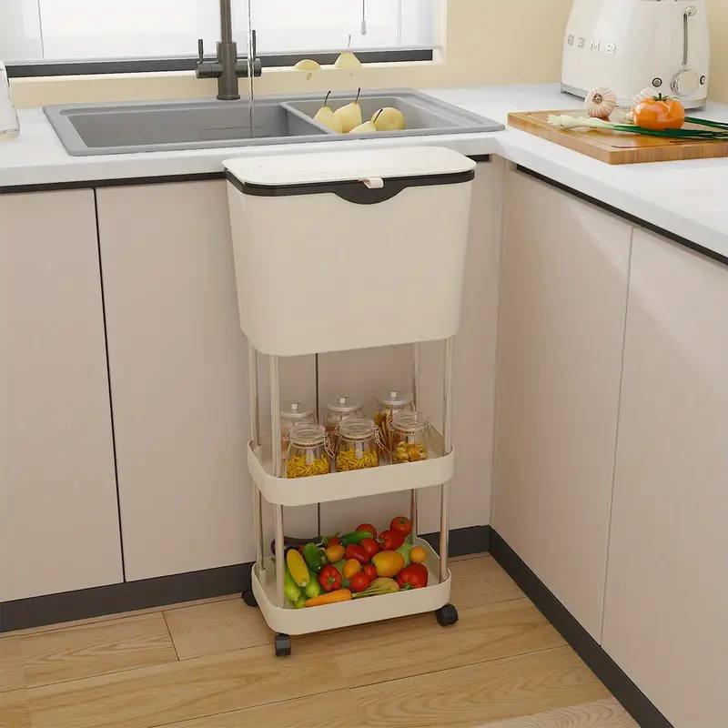 Poubelle de cuisine multicouche avec couvercle & roulettes