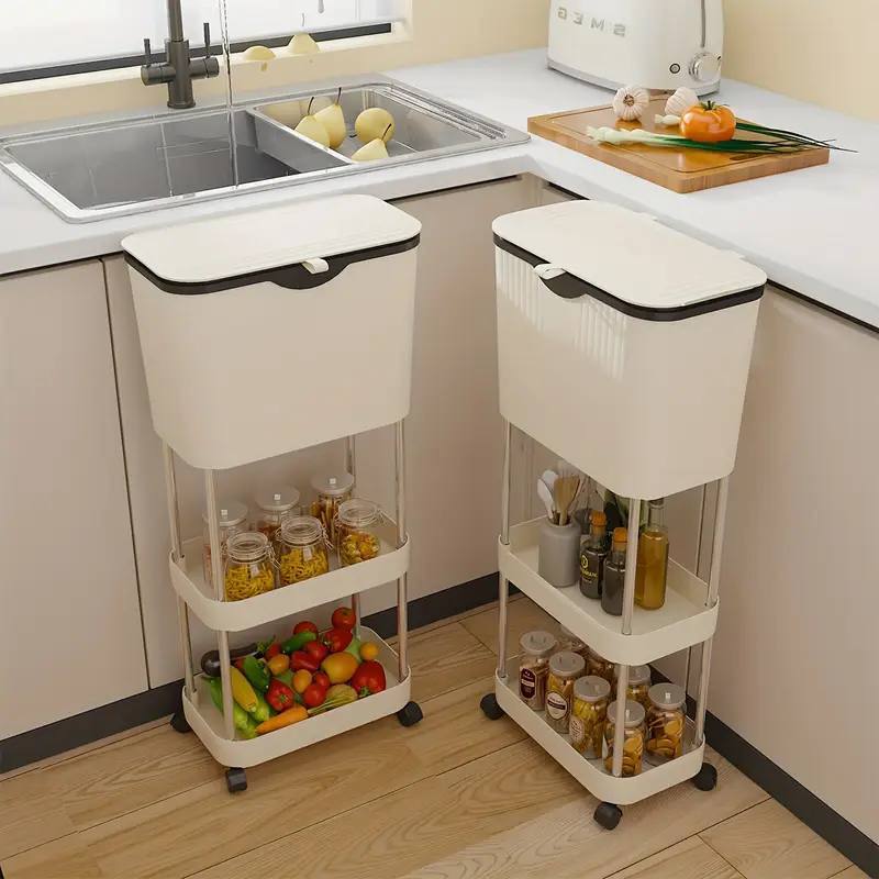 Poubelle de cuisine multicouche avec couvercle & roulettes