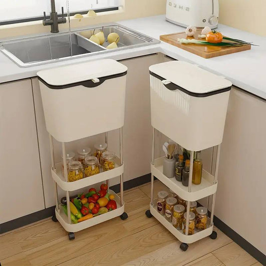 Poubelle de cuisine multicouche avec couvercle & roulettes