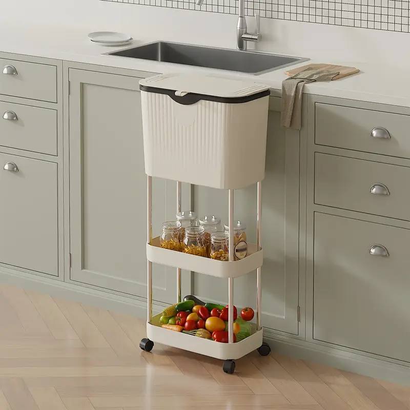 Poubelle de cuisine multicouche avec couvercle & roulettes